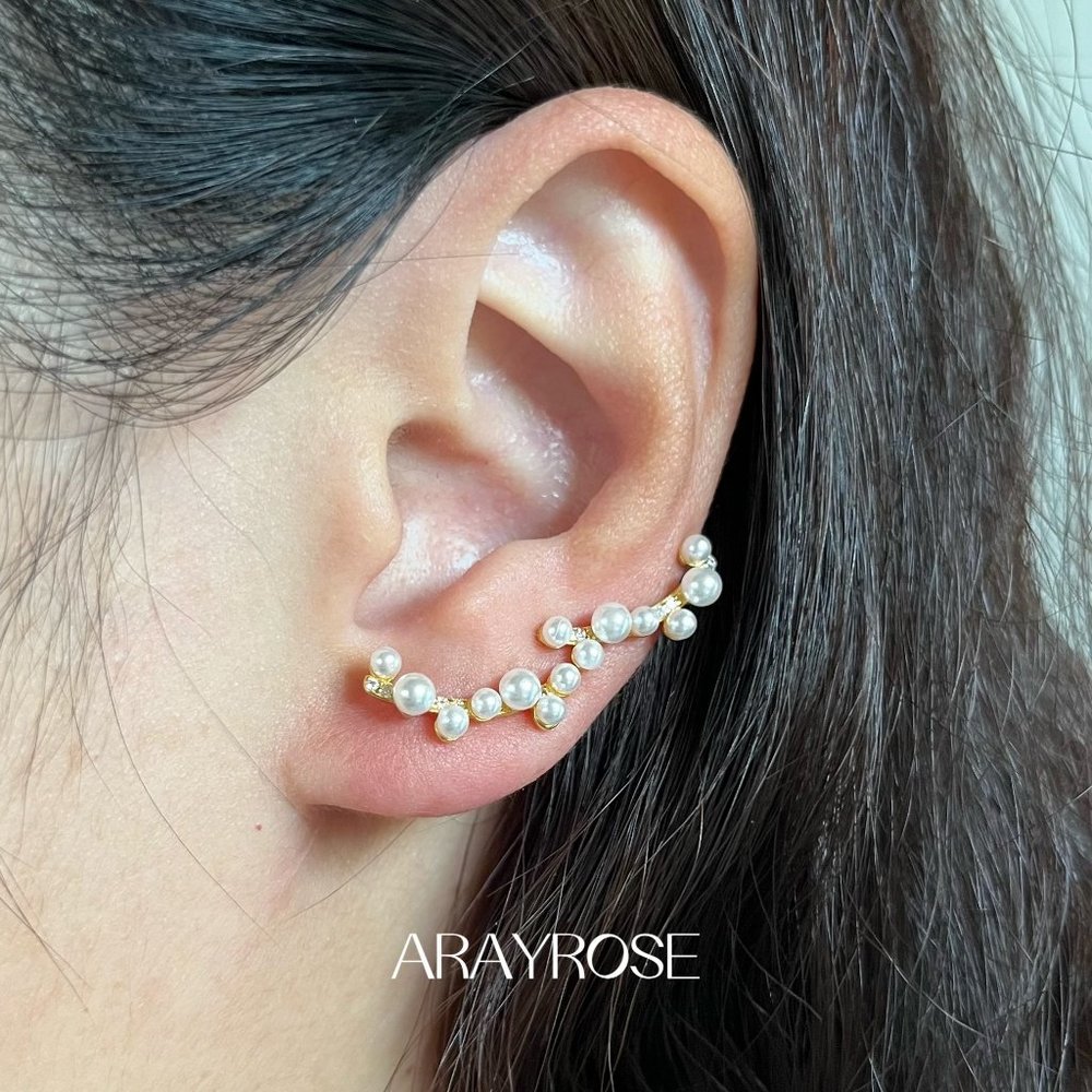 New Pearl Ear Climber, Climber Earrings, Ear Cuff, Gold, Silver, Ear Crawler